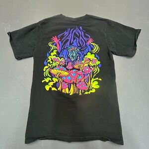 Aloha Graphic T-Shirt Men's Small Black Psychedelic Mushroom Wizard Art Cotton